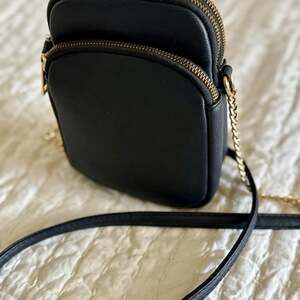 Matte black triple zip crossbody mini bag/ shoulder purse